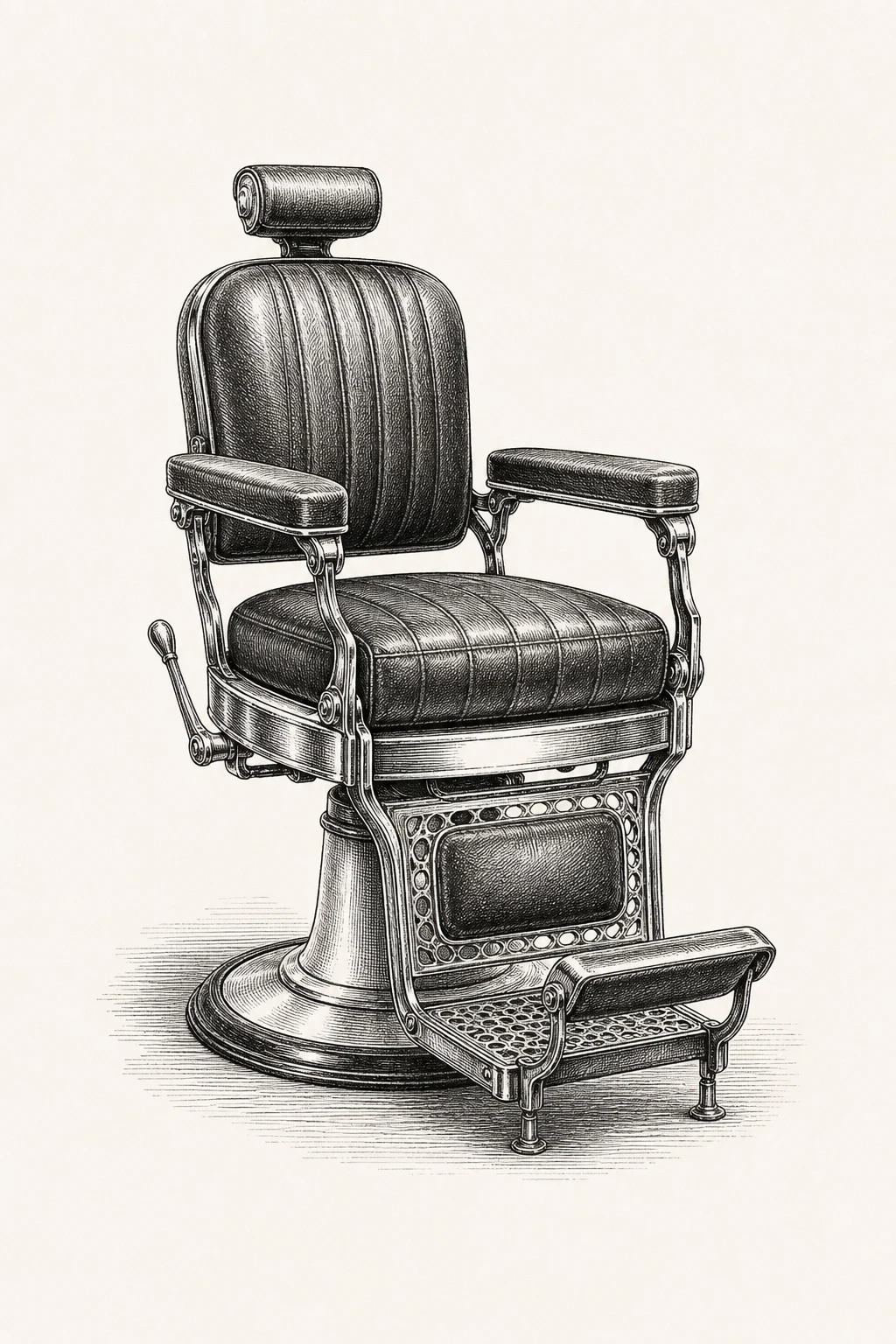 Original pen-and-ink demo illustration of a classic barber chair